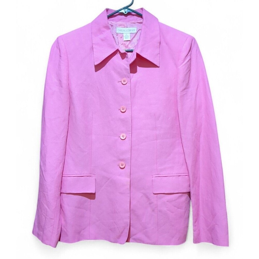 Vintage Casual Corner Pink 5-Button Lined Linen & Rayon Blazer Jacket Size Sm